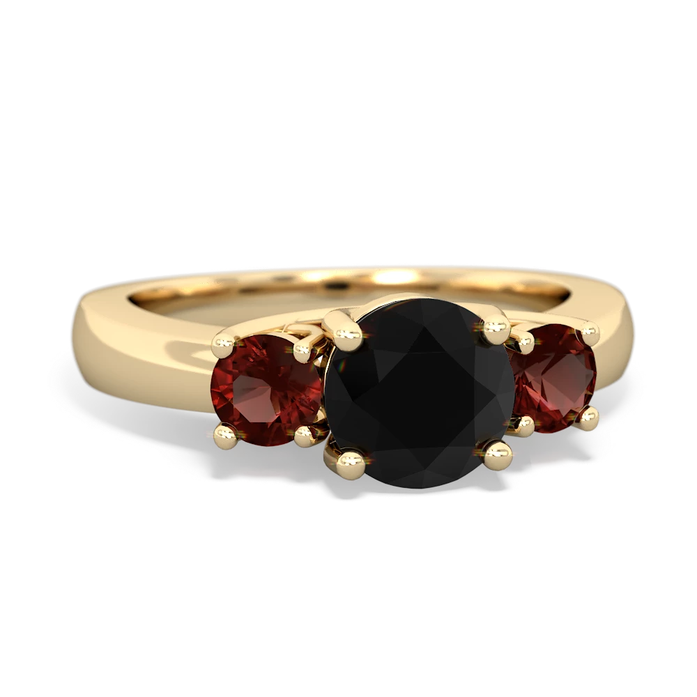 Onyx Three Stone Round Trellis 14K Yellow Gold ring R4018