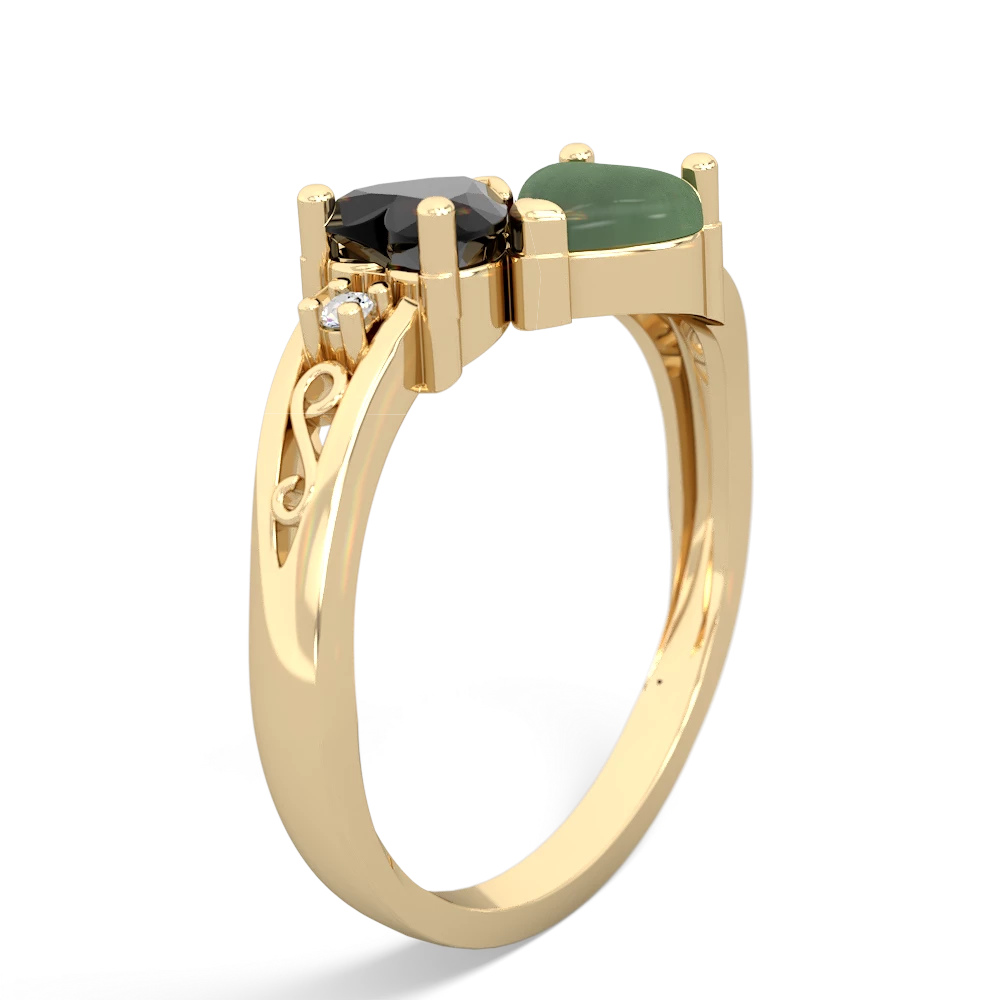 Onyx Snuggling Hearts 14K Yellow Gold ring R2178