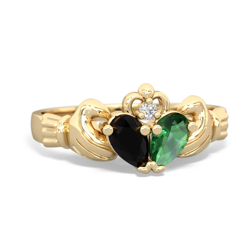 Onyx 'Our Heart' Claddagh 14K Yellow Gold ring R2388