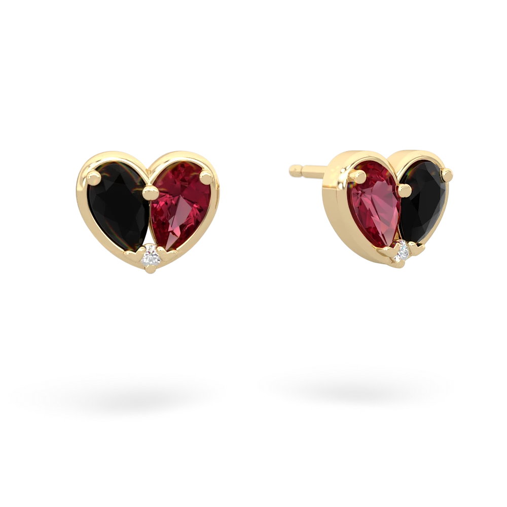 Onyx 'Our Heart' 14K Yellow Gold earrings E5072