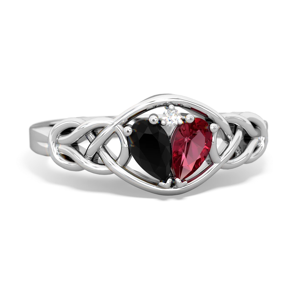 Onyx Celtic Love Knot 14K White Gold ring R5420