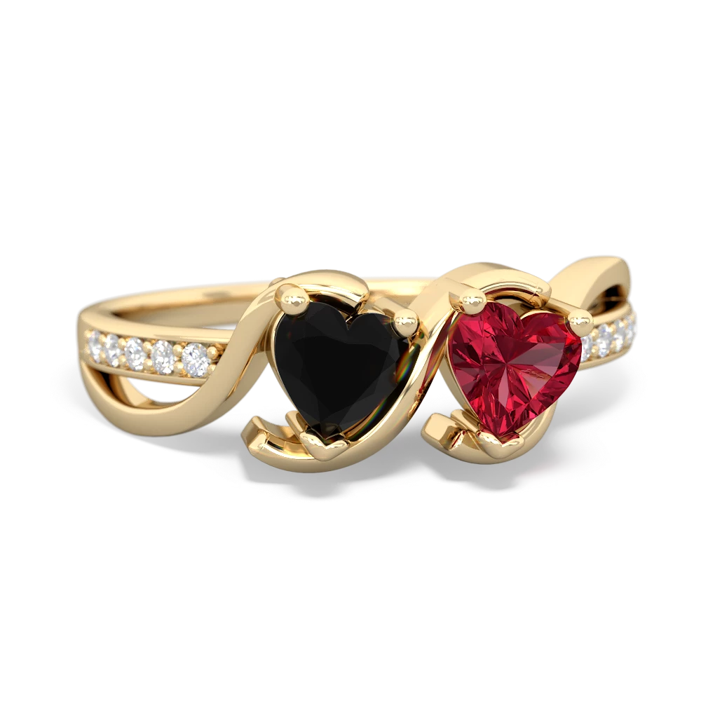 Onyx Side By Side 14K Yellow Gold ring R3090