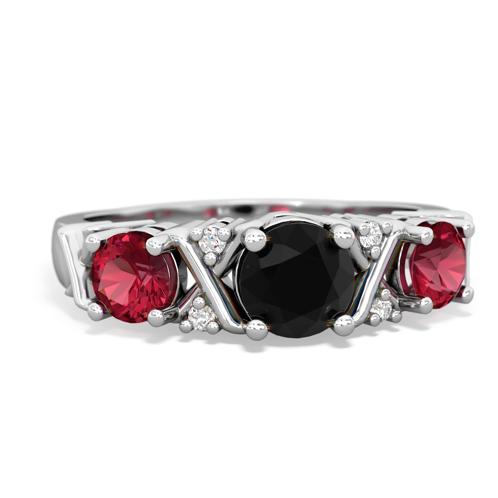 Black Onyx,Lab Ruby Alexandrite Hugs Kisses ring - 14K White Gold  |JewelsForMe