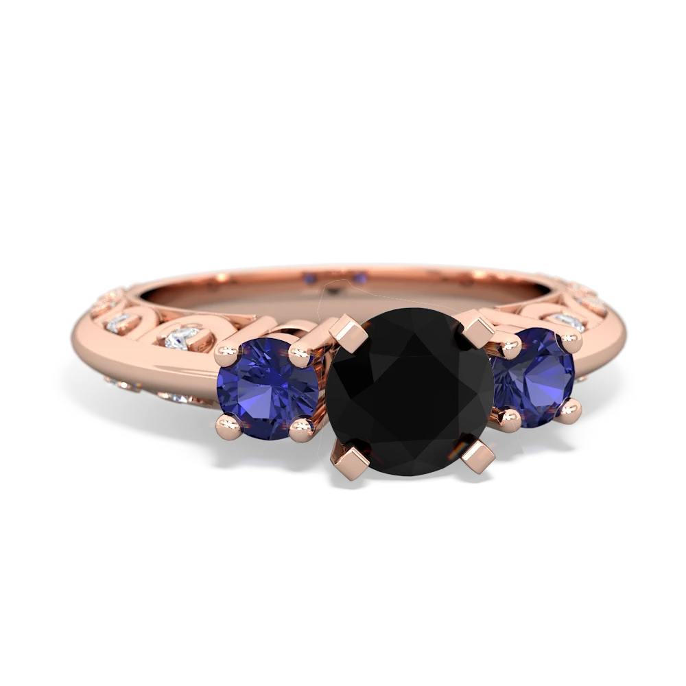 Onyx Art Deco Eternal Embrace Engagement 14K Rose Gold ring C2003