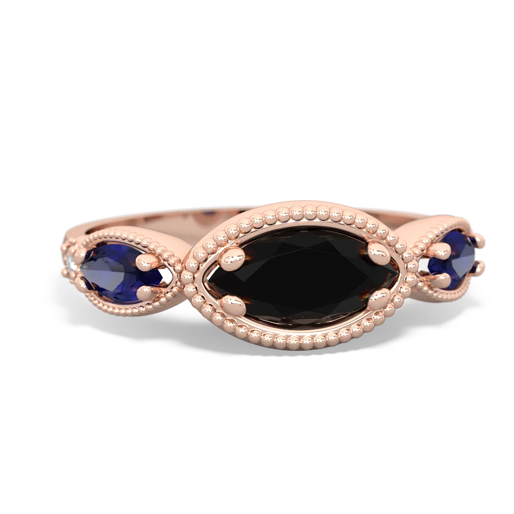 Onyx Milgrain Marquise 14K Rose Gold ring R5700