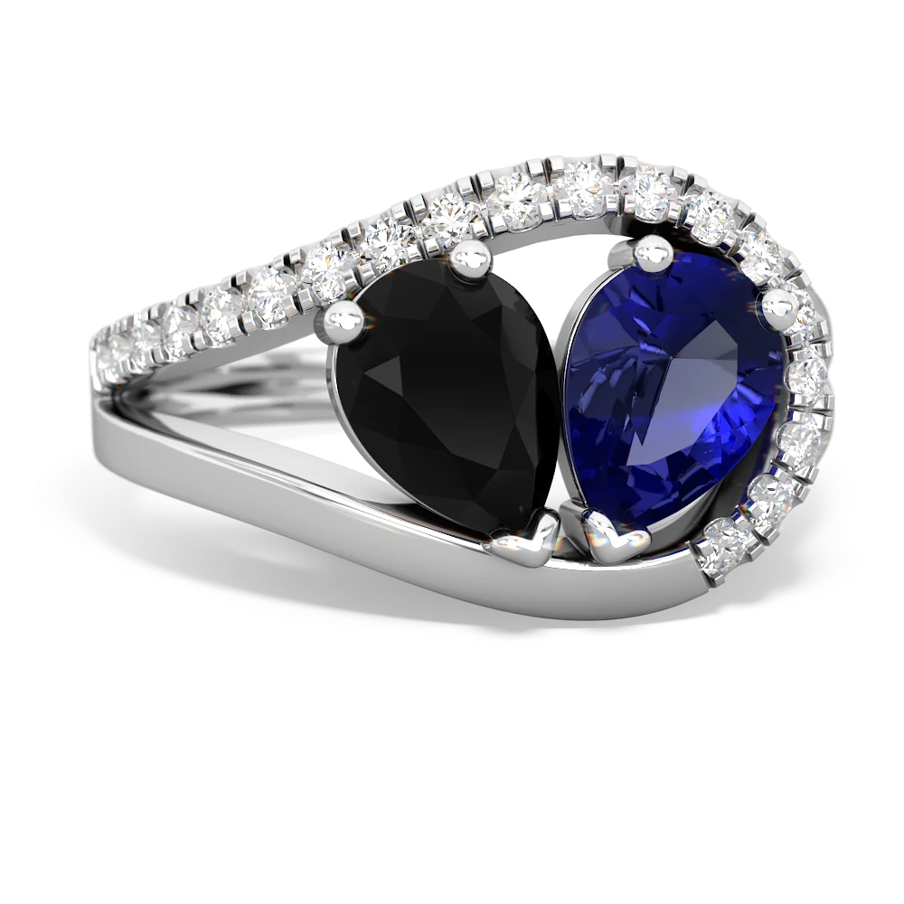 Onyx Nestled Heart Keepsake 14K White Gold ring R5650