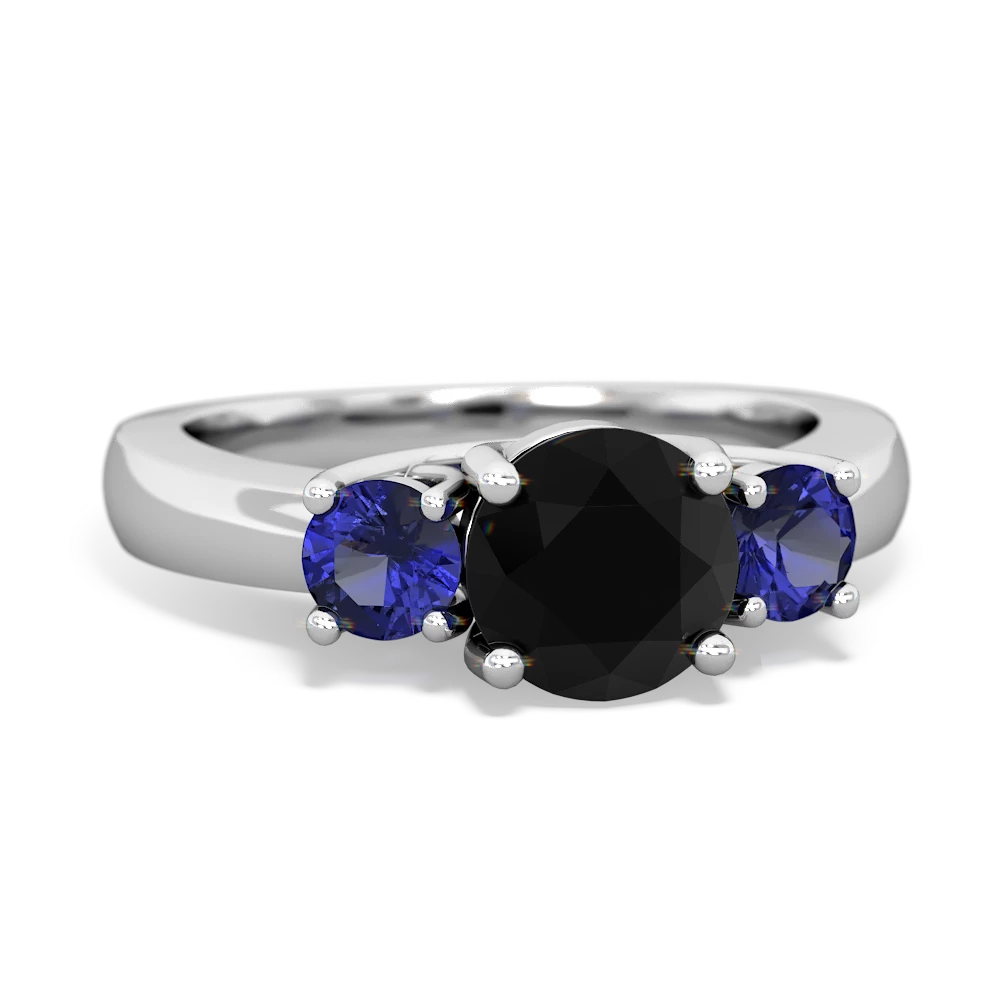 Onyx Three Stone Round Trellis 14K White Gold ring R4018