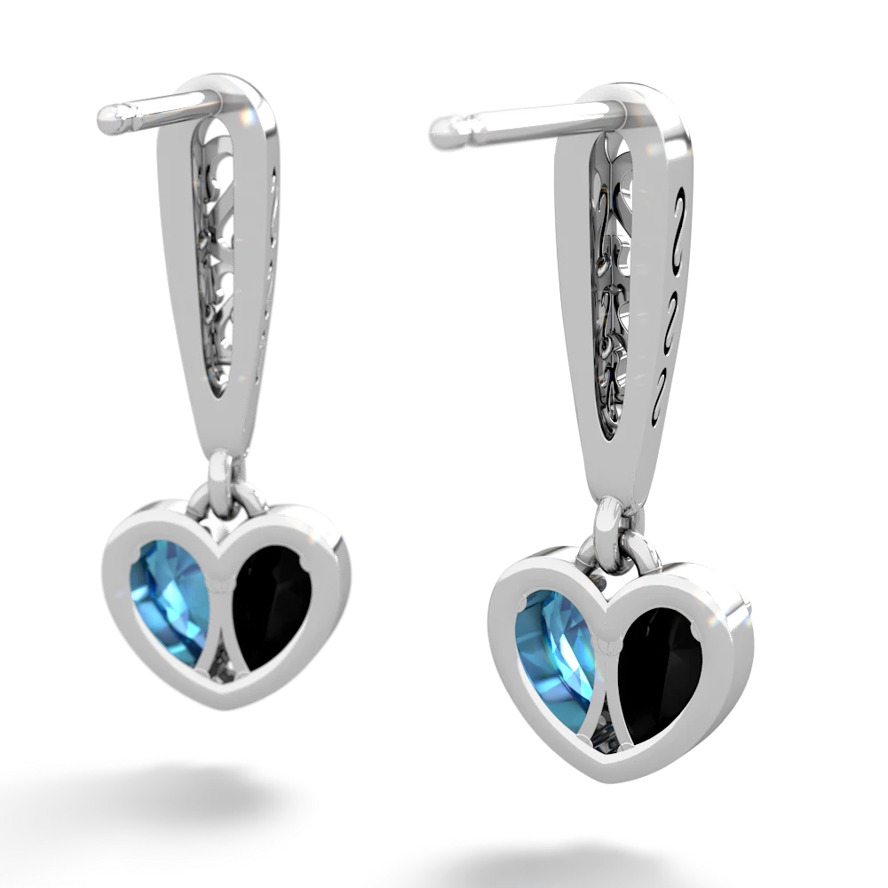 Onyx Filligree Heart 14K White Gold earrings E5070