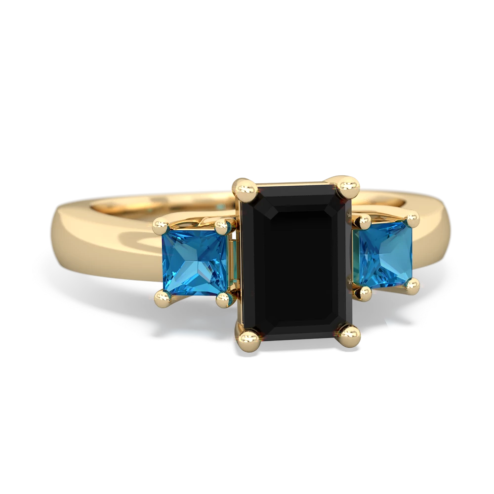 Onyx Three Stone Emerald-Cut Trellis 14K Yellow Gold ring R4021