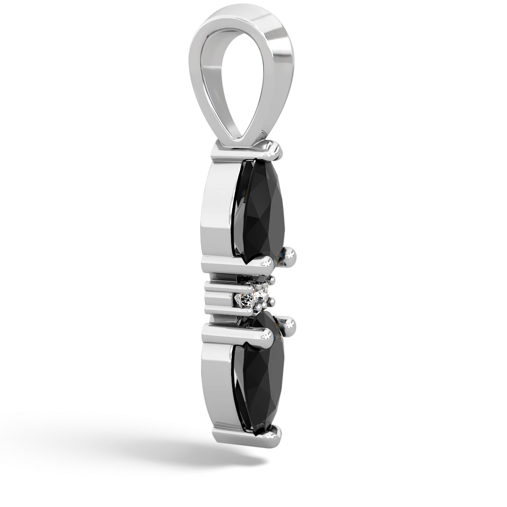 Onyx Bowtie Drop 14K White Gold pendant P0865