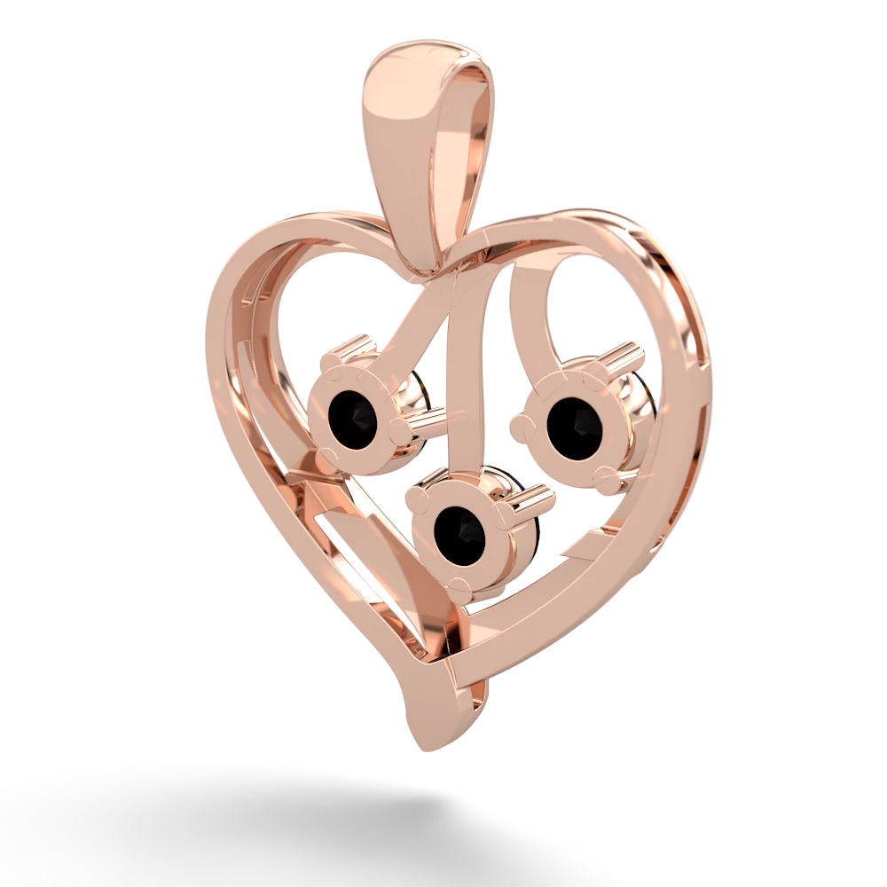 Onyx Glowing Heart 14K Rose Gold pendant P2233