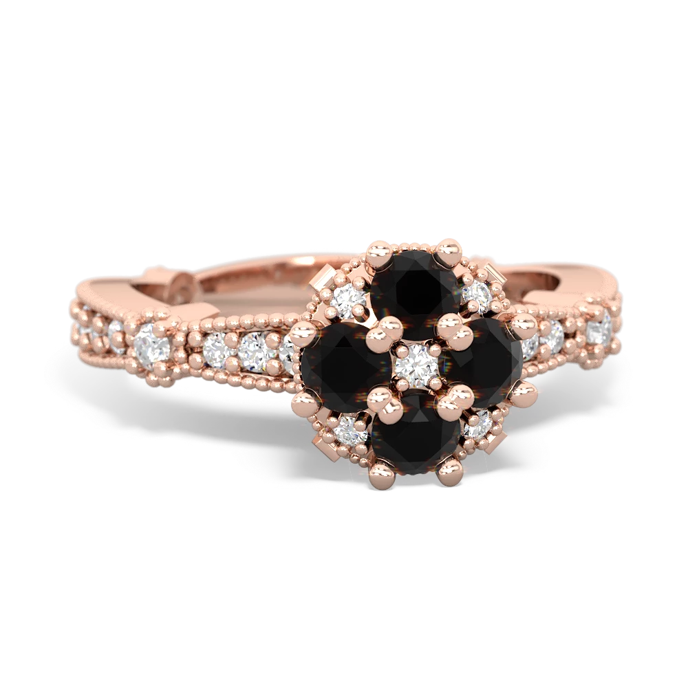 Onyx Sparkling Tiara Cluster 14K Rose Gold ring R26293RD