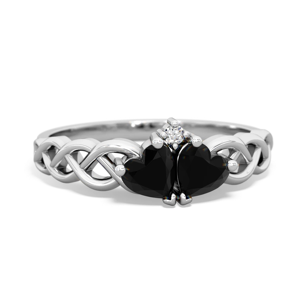 Onyx Heart To Heart Braid 14K White Gold ring R5870