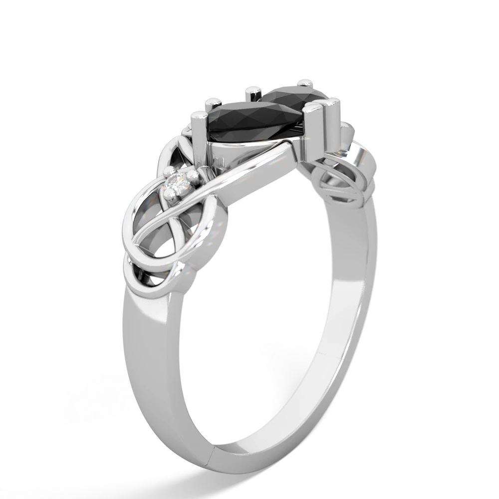 Onyx 'One Heart' Celtic Knot Claddagh 14K White Gold ring R5322