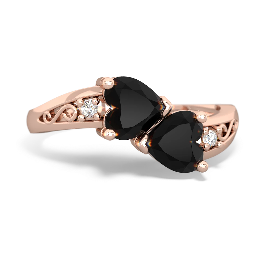 Onyx Snuggling Hearts 14K Rose Gold ring R2178