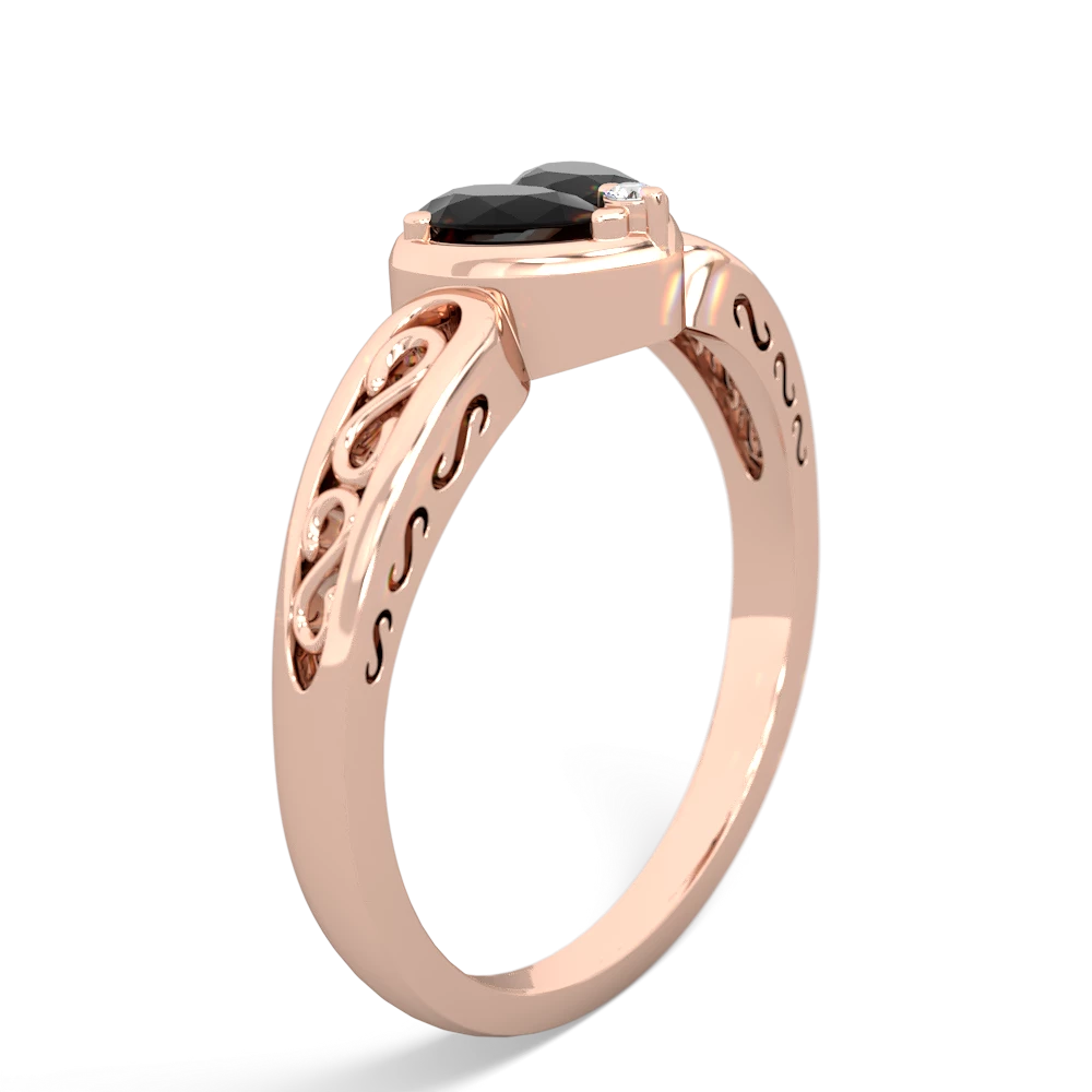 Onyx Filligree 'One Heart' 14K Rose Gold ring R5070