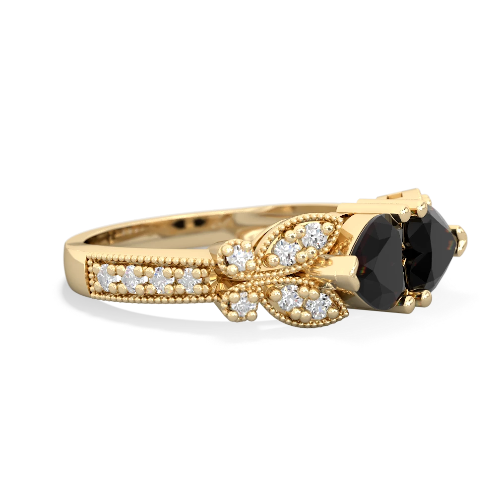 Onyx Diamond Butterflies 14K Yellow Gold ring R5601