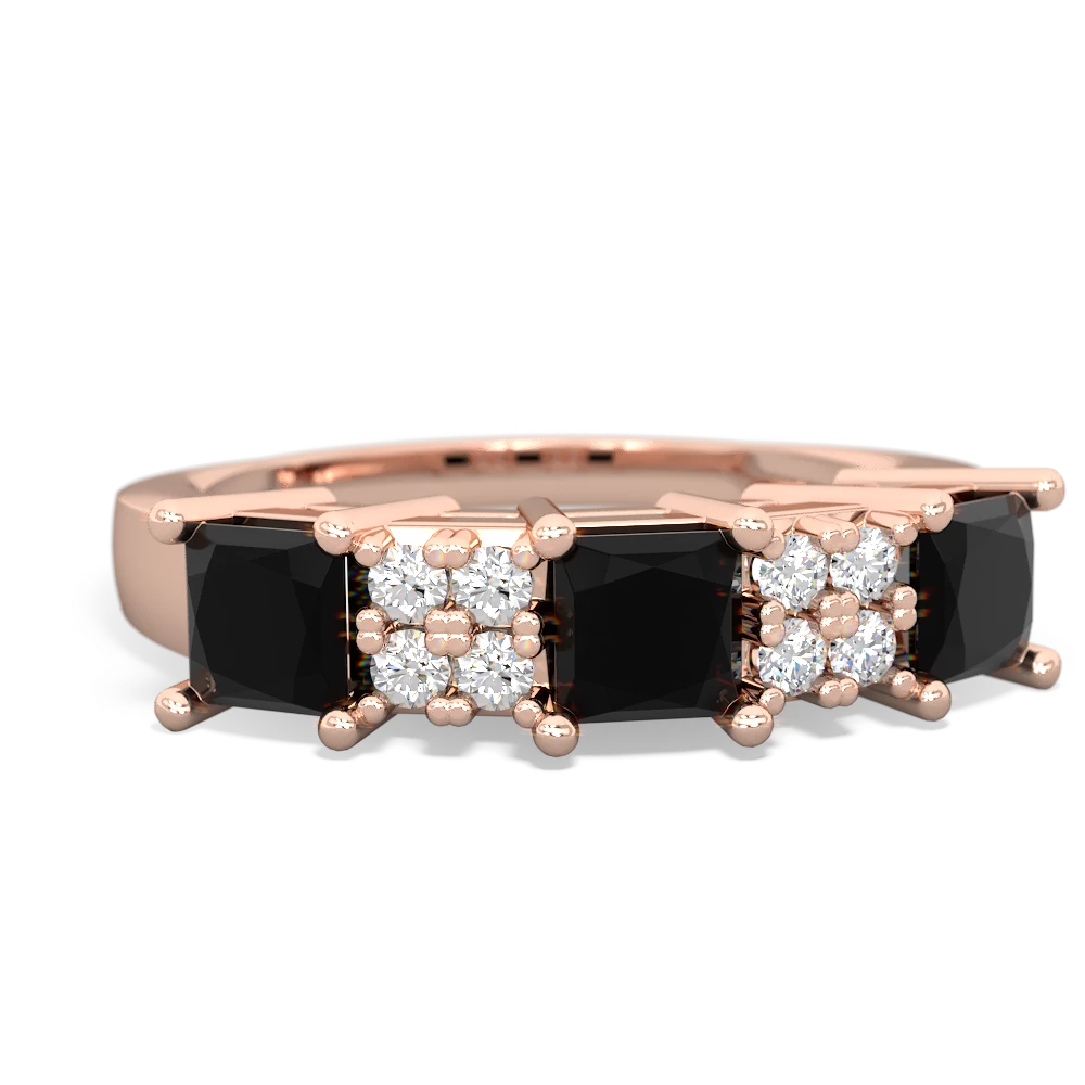 Onyx Three Stone Diamond Cluster 14K Rose Gold ring R2592