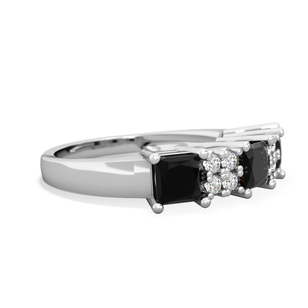 Onyx Three Stone Diamond Cluster 14K White Gold ring R2592