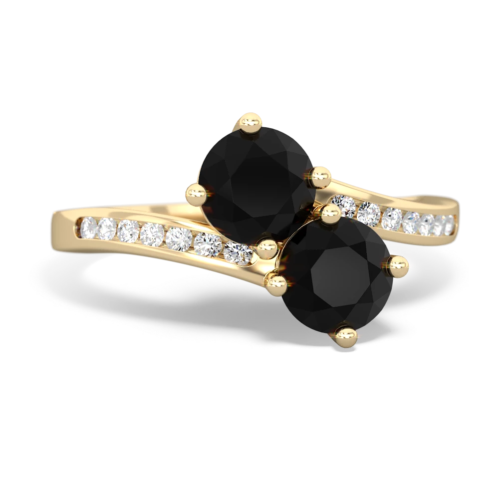 Onyx Channel Set Two Stone 14K Yellow Gold ring R5303