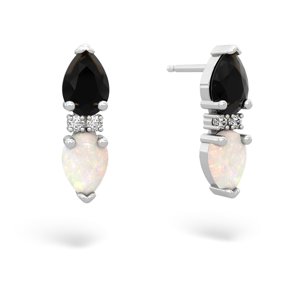 Onyx Bowtie Drop 14K White Gold earrings E0865