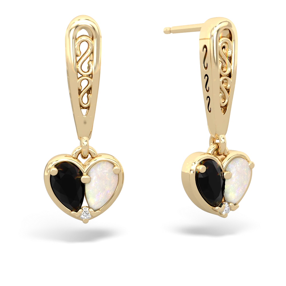 Onyx Filligree Heart 14K Yellow Gold earrings E5070