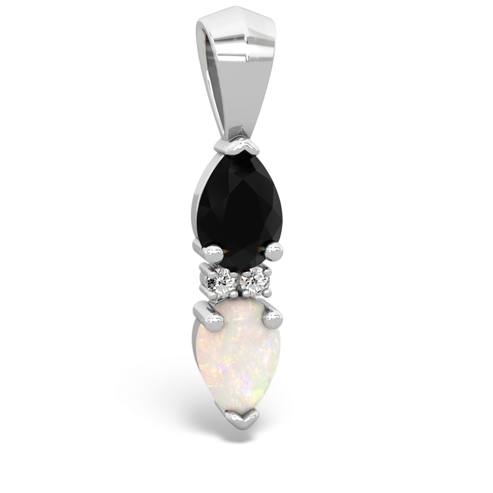 Onyx Bowtie Drop 14K White Gold pendant P0865