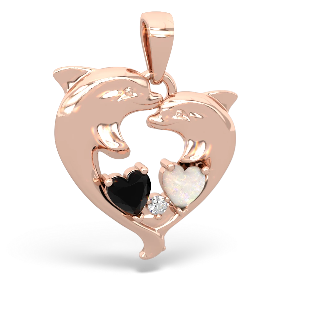 Onyx Dolphin Heart 14K Rose Gold pendant P5820