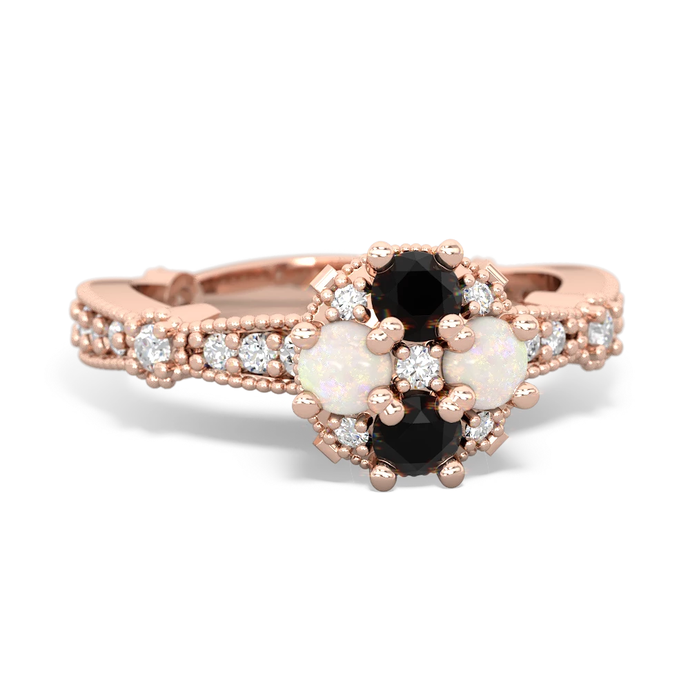 Onyx Sparkling Tiara Cluster 14K Rose Gold ring R26293RD