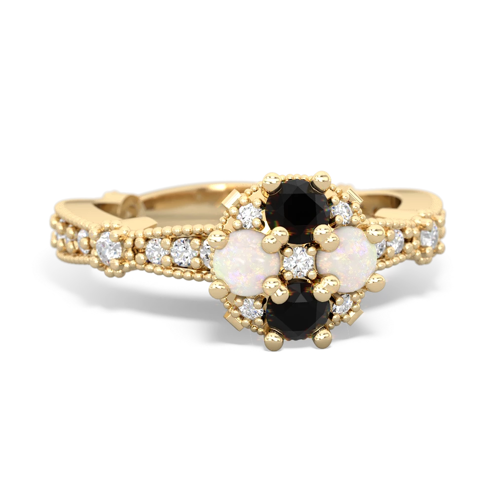 Onyx Sparkling Tiara Cluster 14K Yellow Gold ring R26293RD