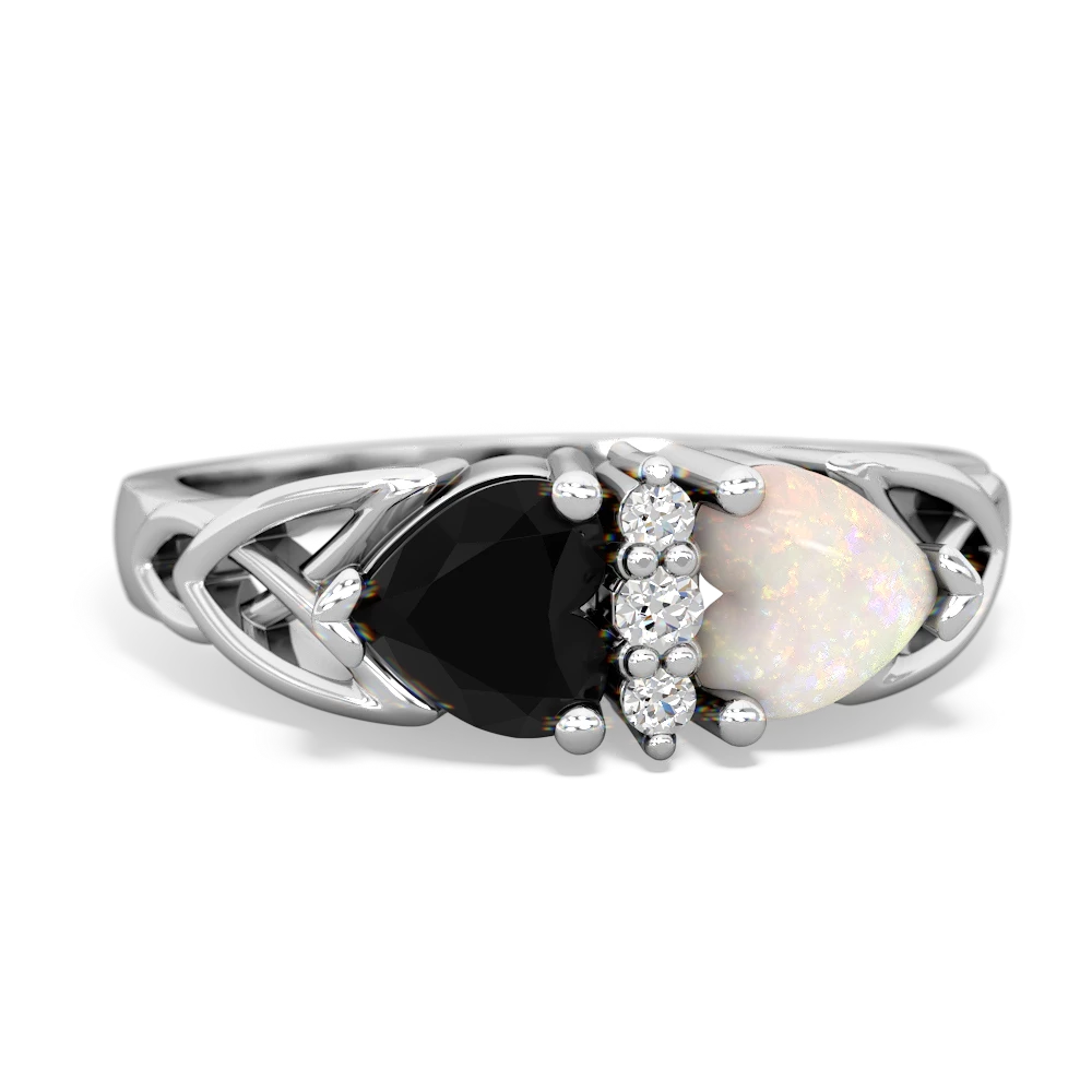 Onyx Celtic Knot Double Heart 14K White Gold ring R5040