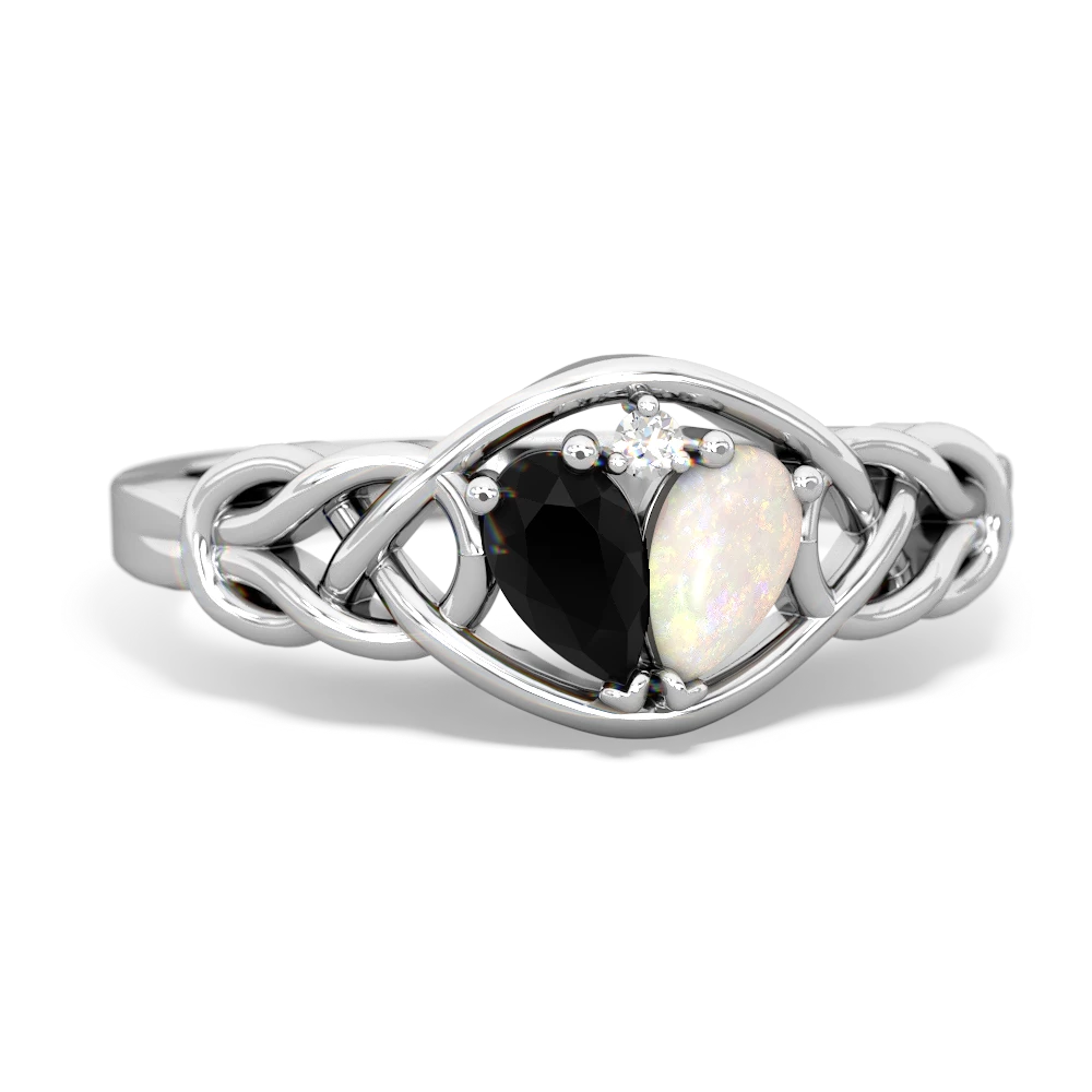 Onyx Celtic Love Knot 14K White Gold ring R5420