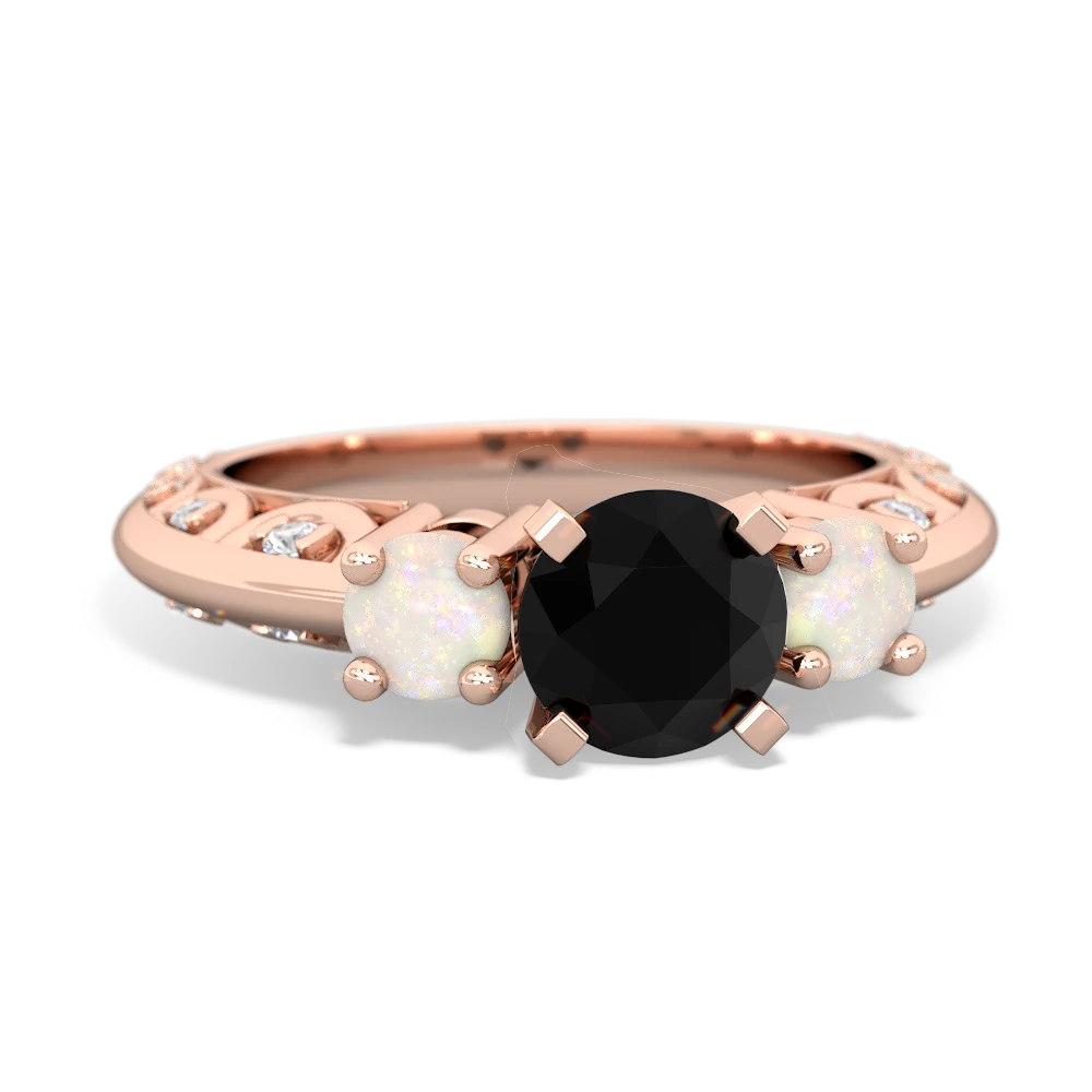 Onyx Art Deco Eternal Embrace Engagement 14K Rose Gold ring C2003