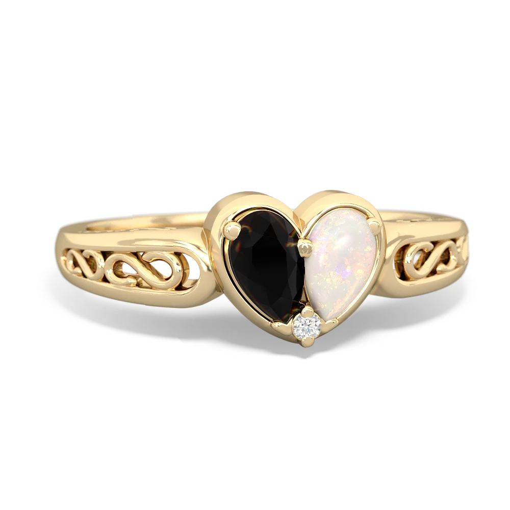 Onyx Filligree 'One Heart' 14K Yellow Gold ring R5070