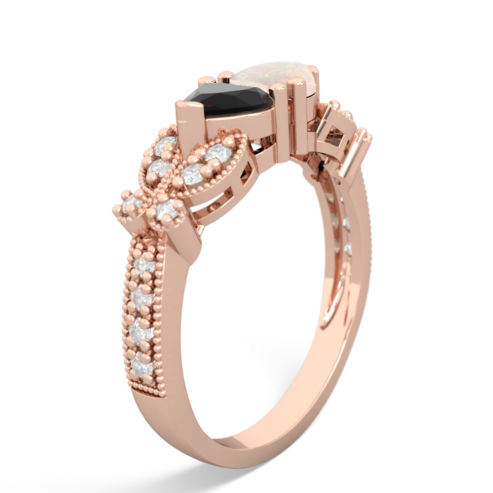 Onyx Diamond Butterflies 14K Rose Gold ring R5601