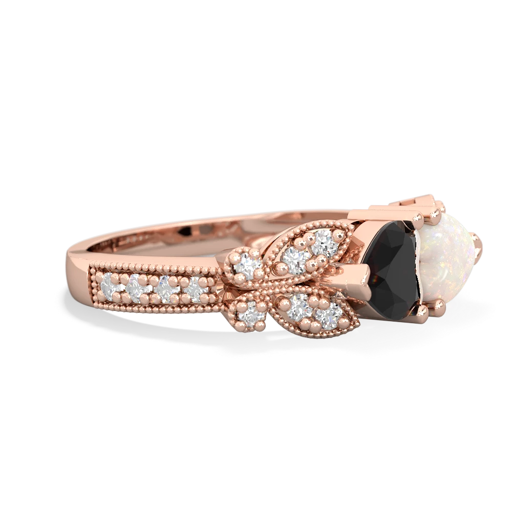 Onyx Diamond Butterflies 14K Rose Gold ring R5601