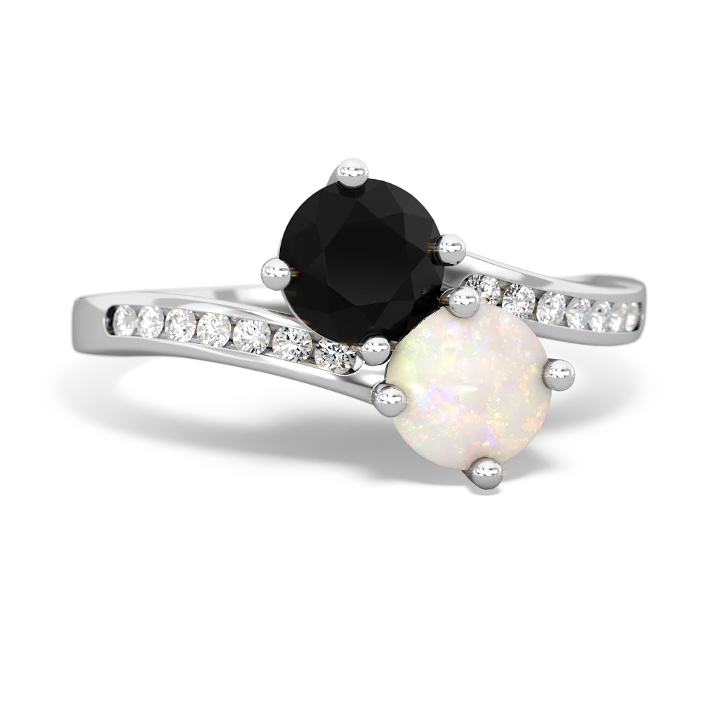 Onyx Channel Set Two Stone 14K White Gold ring R5303