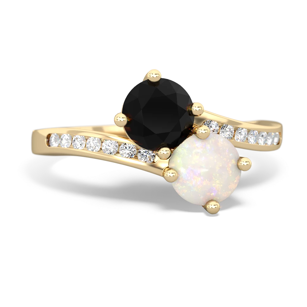 Onyx Channel Set Two Stone 14K Yellow Gold ring R5303