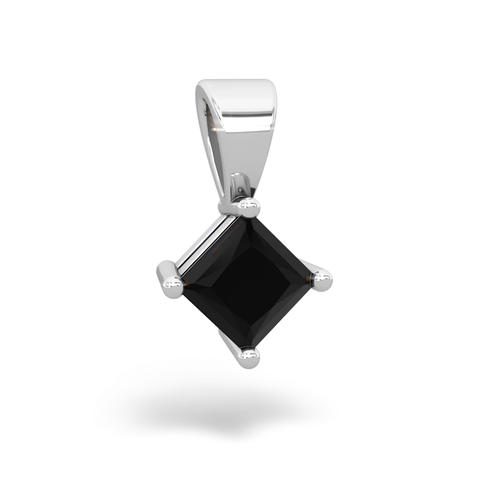 Onyx 5Mm Princess Solitaire 14K White Gold pendant P1789