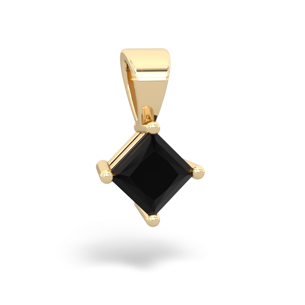 Onyx 5Mm Princess Solitaire 14K Yellow Gold pendant P1789