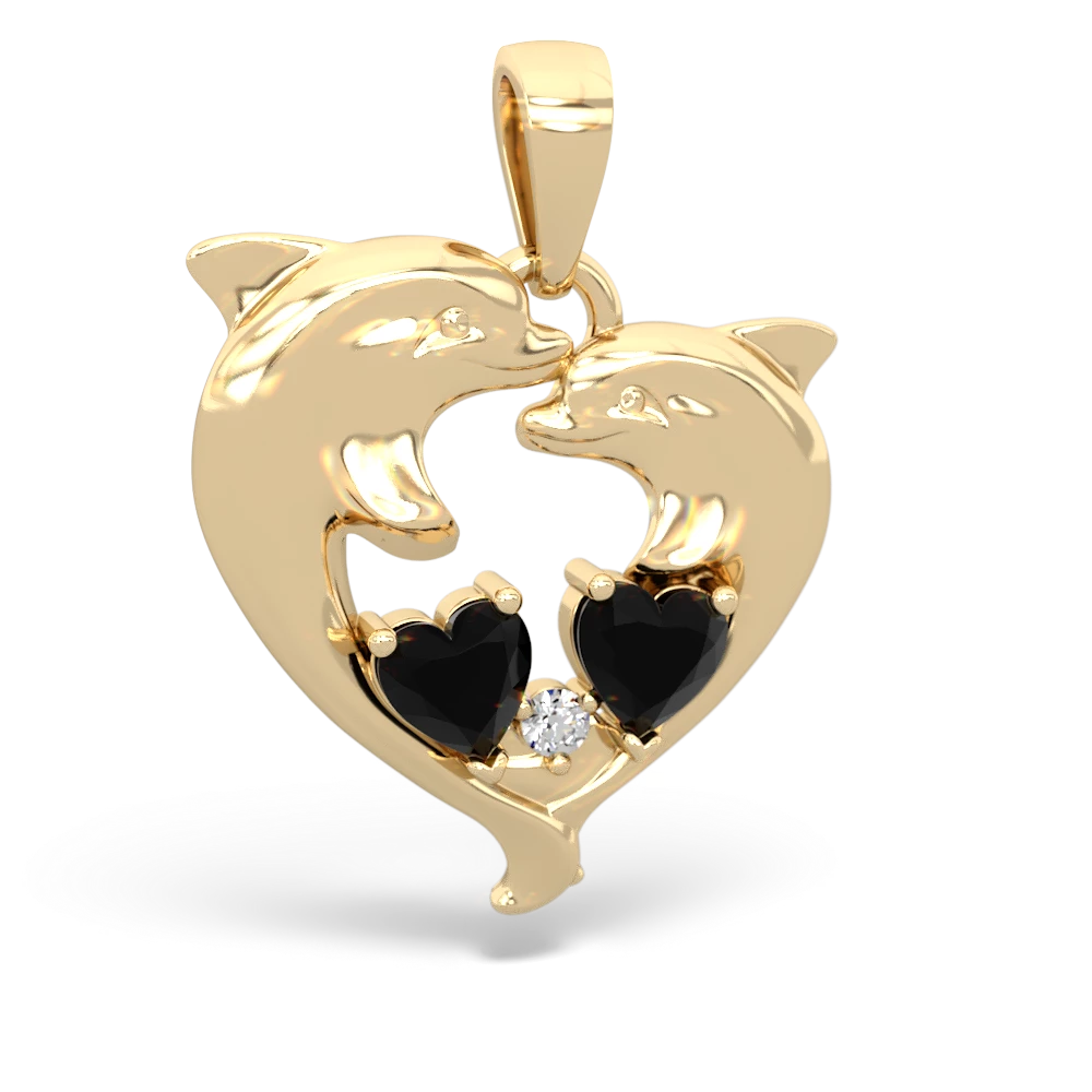 Onyx Dolphin Heart 14K Yellow Gold pendant P5820