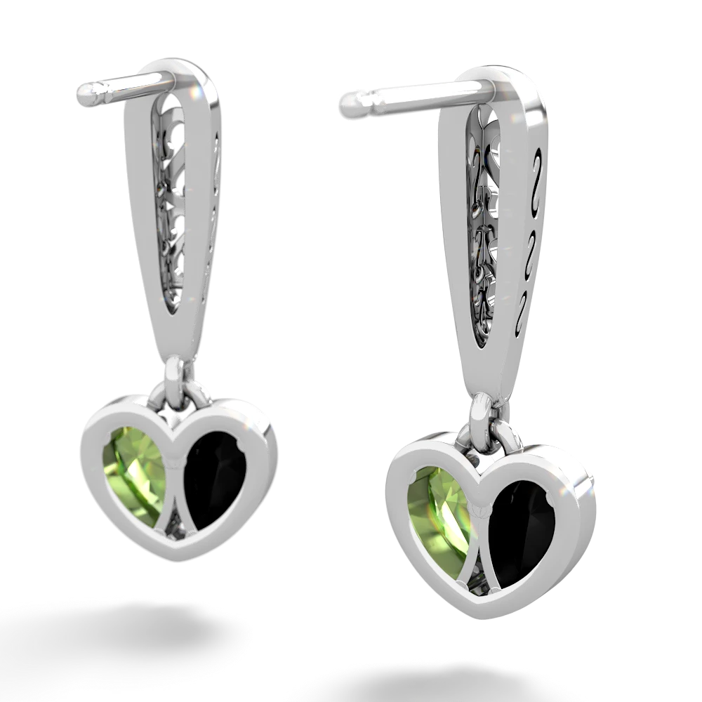 Onyx Filligree Heart 14K White Gold earrings E5070