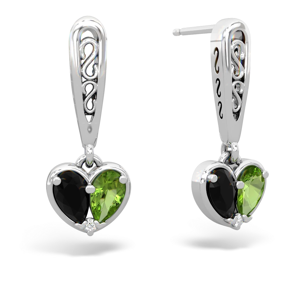 Onyx Filligree Heart 14K White Gold earrings E5070