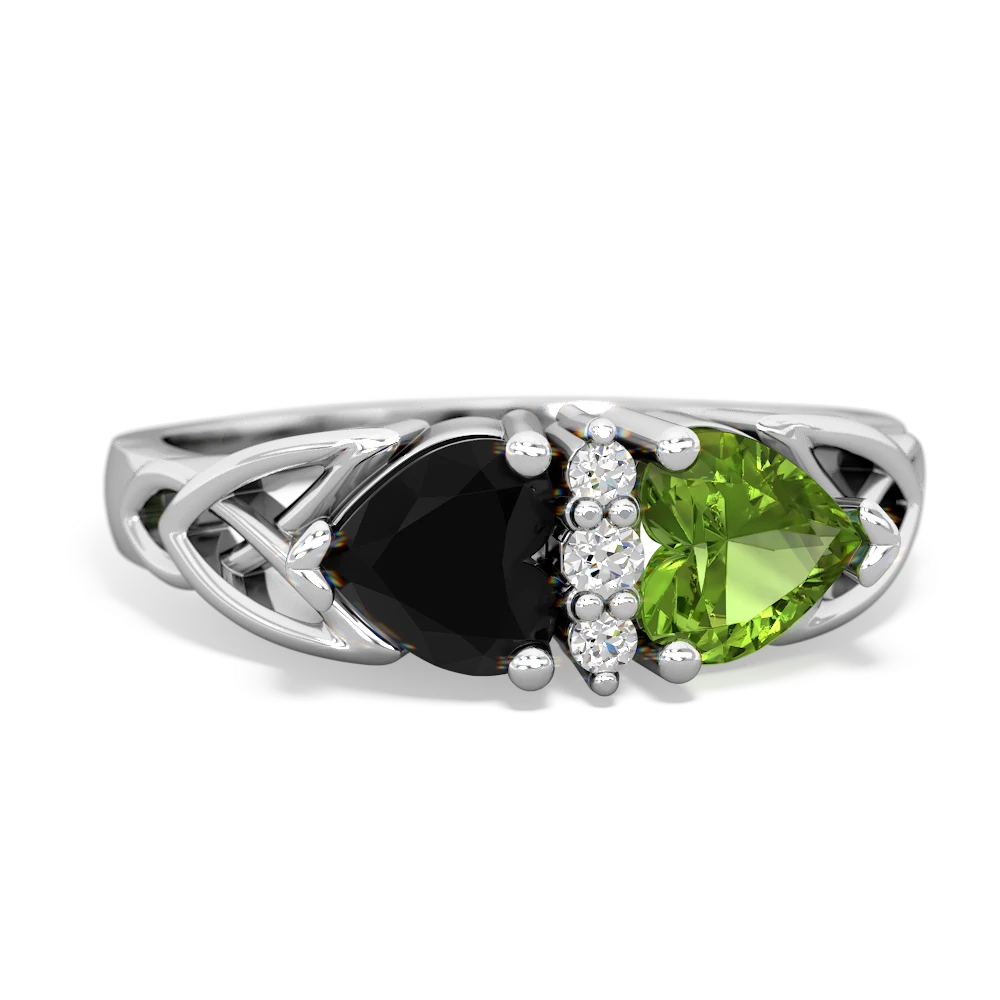 Onyx Celtic Knot Double Heart 14K White Gold ring R5040