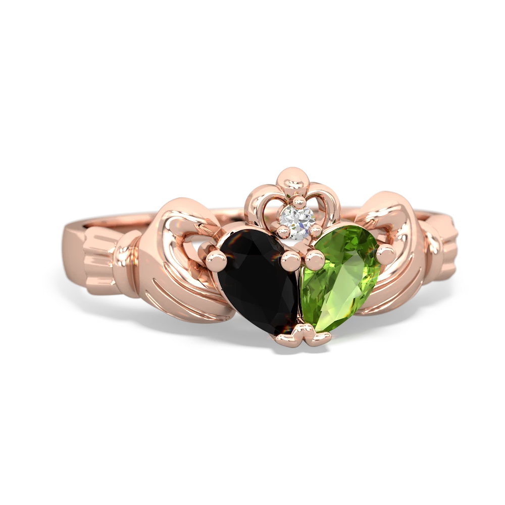 Onyx 'Our Heart' Claddagh 14K Rose Gold ring R2388