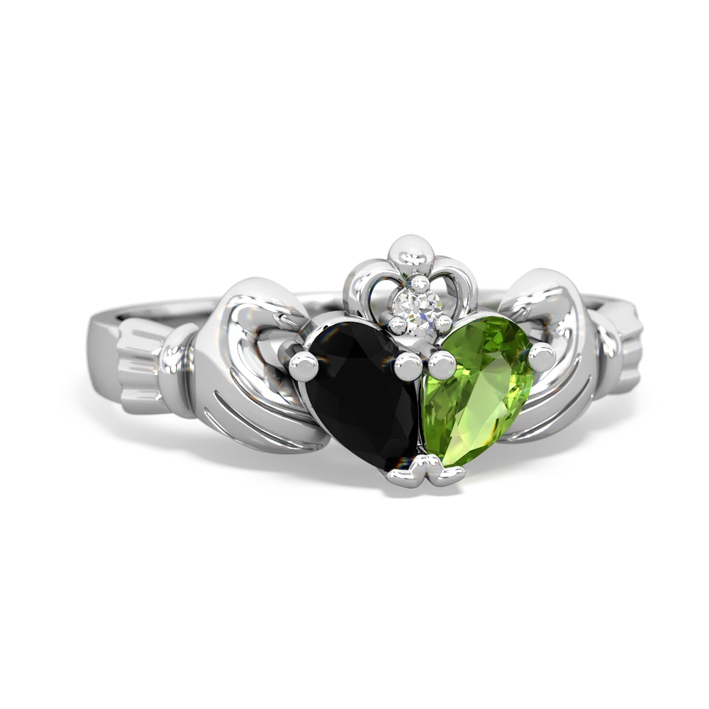 Onyx 'Our Heart' Claddagh 14K White Gold ring R2388