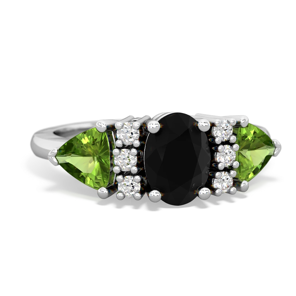 Onyx Antique Style Three Stone 14K White Gold ring R2186