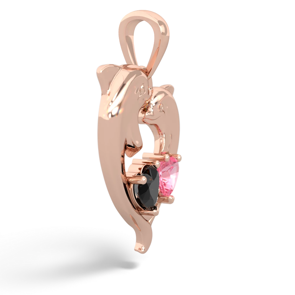 Onyx Dolphin Heart 14K Rose Gold pendant P5820