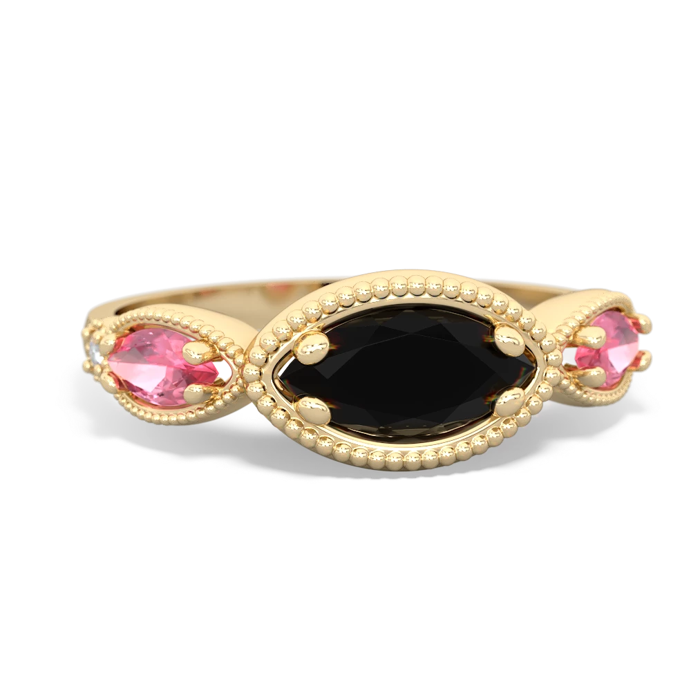 Onyx Milgrain Marquise 14K Yellow Gold ring R5700