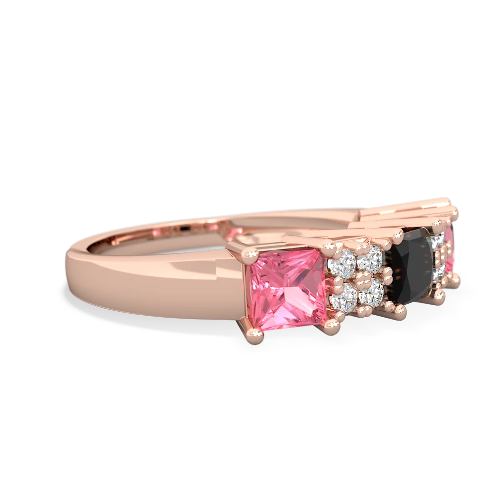 Onyx Three Stone Diamond Cluster 14K Rose Gold ring R2592